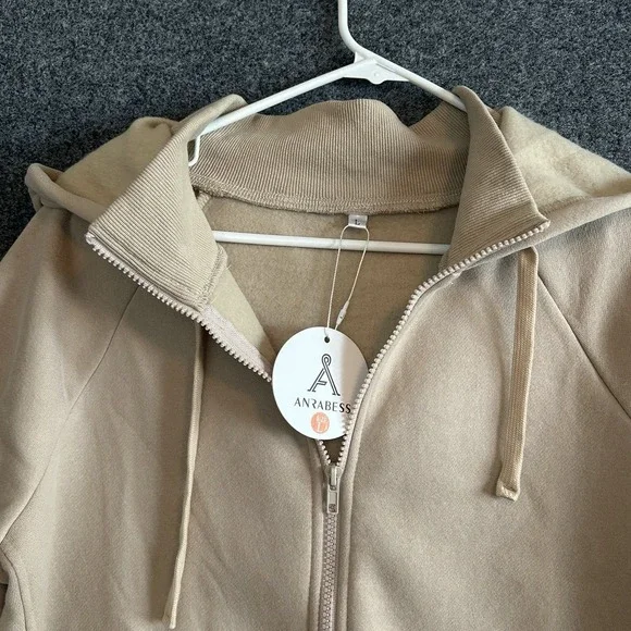 *NWT *Anrabess Women's Full-Zip Hoodie With Collar ~ Khaki~Size Large (MSRP $30) - Picture 7 of 15
